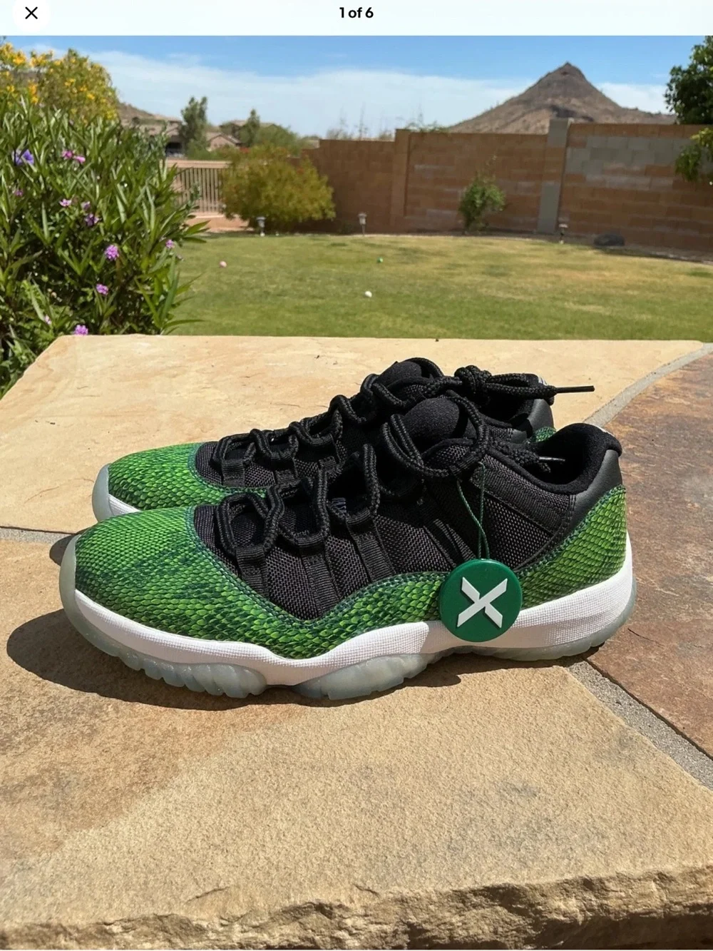 Air Jordan 11 Retro Low Green Snake Skin Sneakers - Black Accents - Tried On